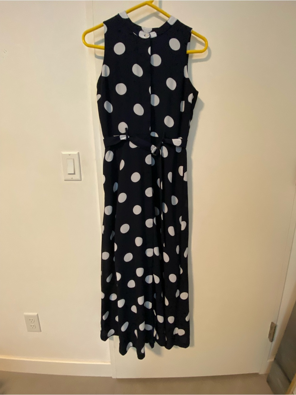 Classic Navy & White Polka Dot Sleeveless Maxi Dress